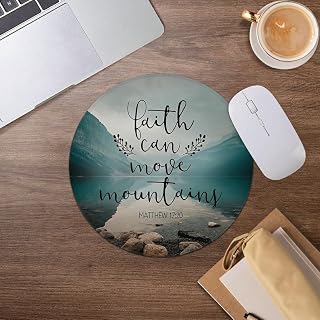 Inspirational Christian Mouse Pad, Faith Can Move Mountains Bible Verse Mousepad for Desk Home Office Dorm Computers Laptop Accessories, 7.9x7.9 Inch