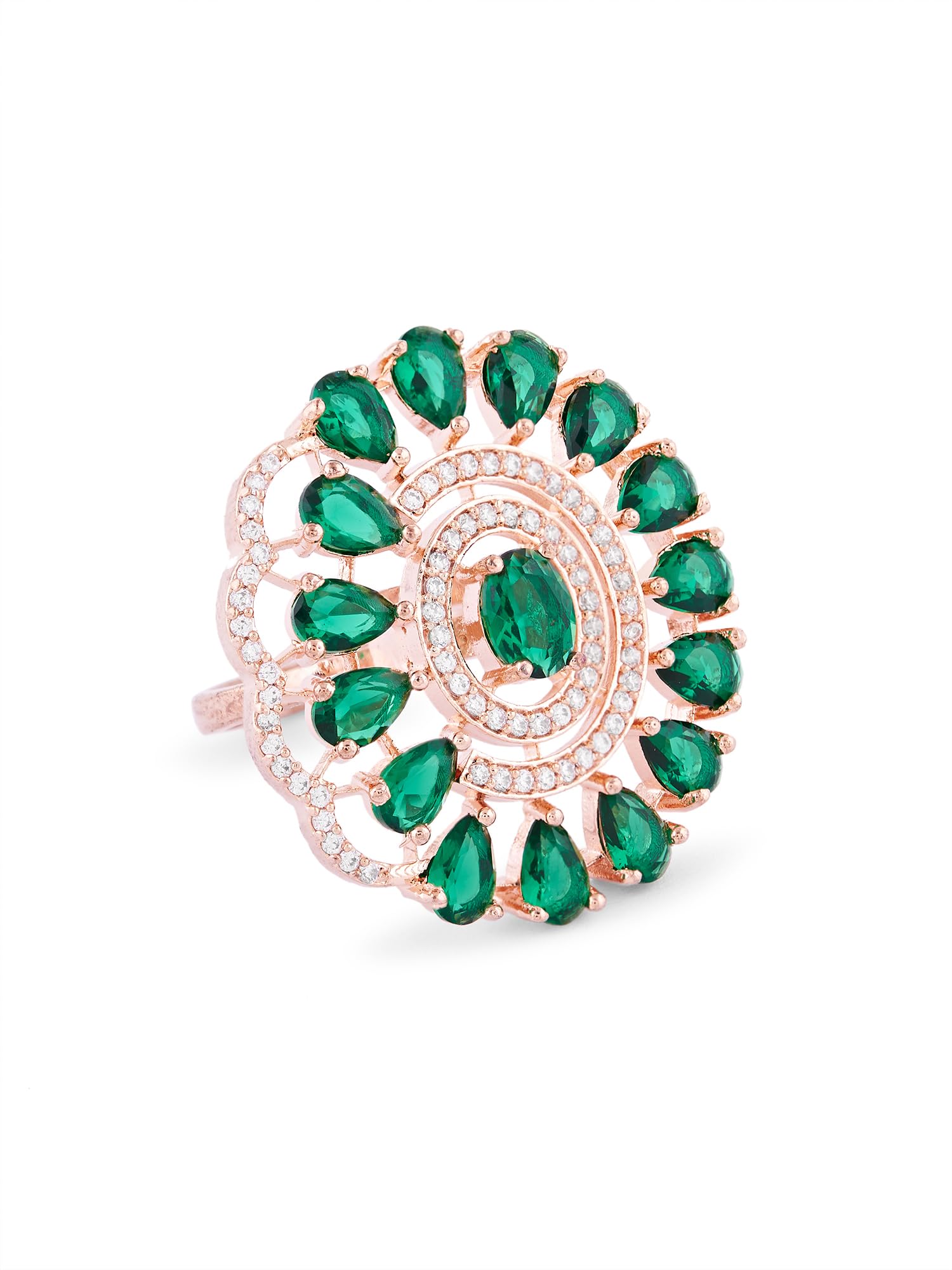 Green Dazzling Cubic Zirconia Contemporary Brass Adjustable Finger Ring For Women-ZPFK16096-image-14