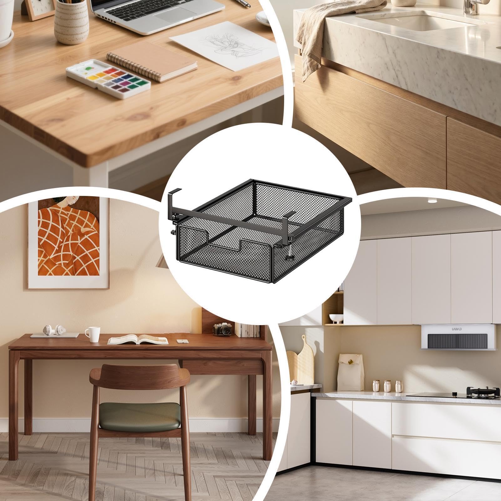 Cassetto Portaoggetti Sotto Scrivania Mensola Organizer Estraibile Senza | Contenitore Organizer Sottotavolo Per Proprietari Affittuari Freelancer Gamer Studenti Home Office Appartamento Labo