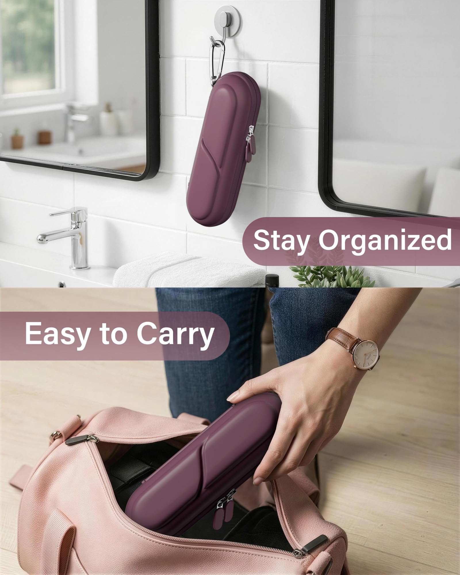 ProCase 歯ブラシケース 携帯用 コンパクトな旅行用 EVA製 Oral-B Philips対応 - プラム | 電動歯ブラシケース,アクセサリー収納付き,多機能,軽量,耐久性,持ち運び便利,出張や旅行に