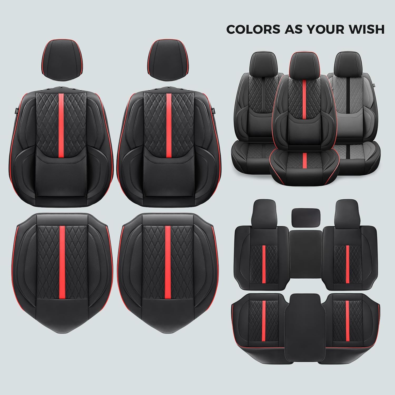 Car Seat Covers for Dodge Ram 1500/2500/3500 Crew Regular Quad Cab 2019-2026, 4-Layer Waterproof Leather, Truck/Pickup Seat Covers Full Set, BlackRed (Not for Curved Bench)