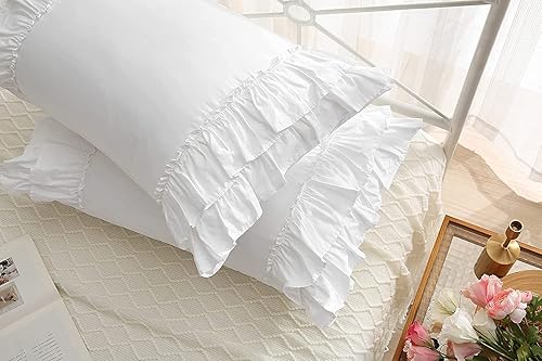 Vista 99 de Fundas de almohada cuadradas blancas con volantes, fundas de almohada europeas, 100% algodón, 18 x 18 pulgadas, 2 unidades Blanco 3