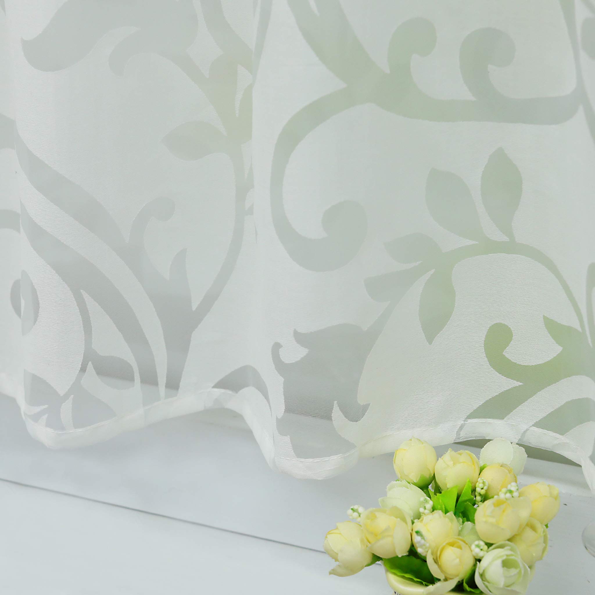 Joyswahl Net Curtain, Voile Bistro Curtains with Loops, Elisabeth Short Curtain, H x W 45 x 120 cm, White, Pack of 1 - Image 4