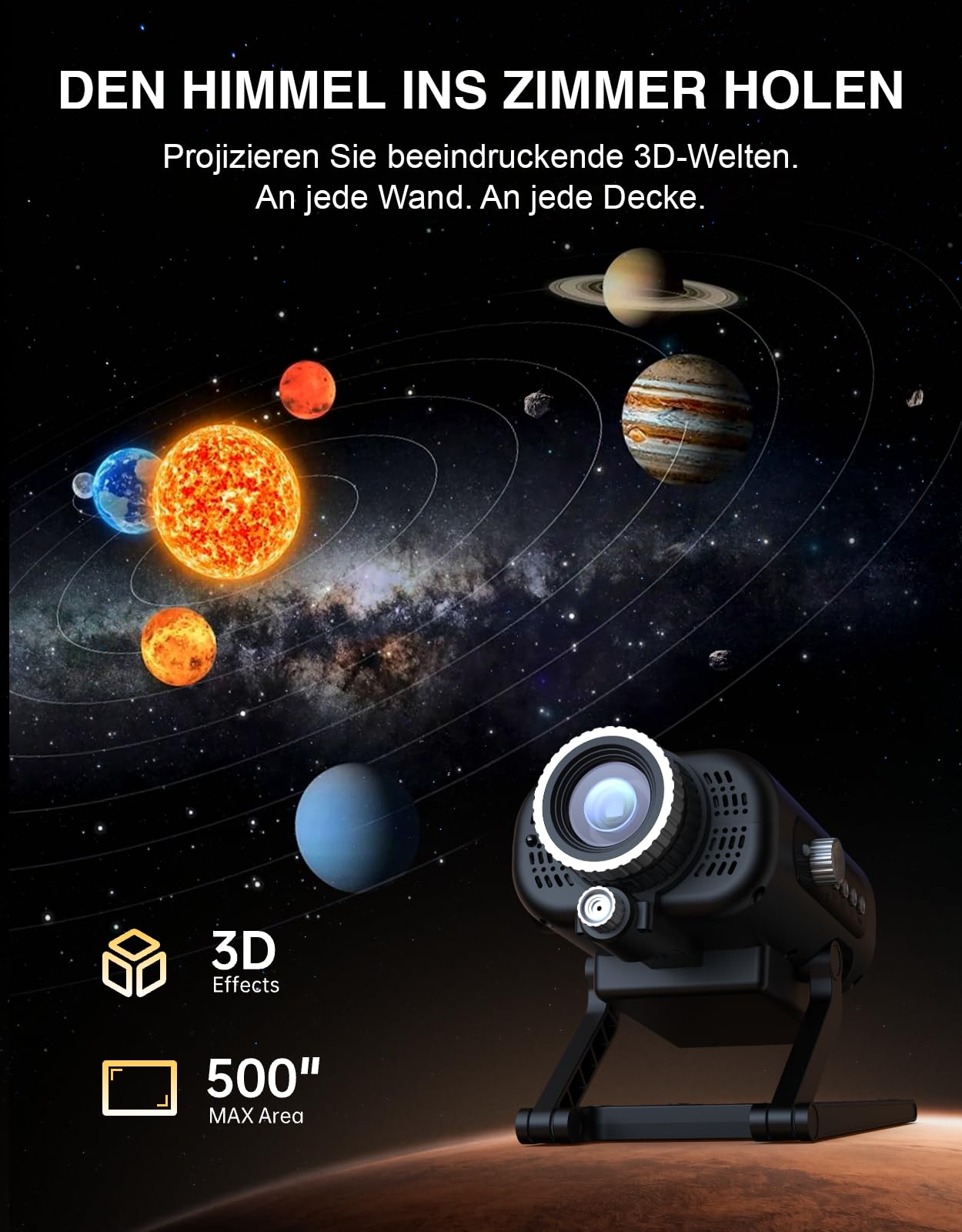 3D Galaxie Projektor mit Sternenhimmel und Bluetooth-Lautsprecher, 60 integrierte HD-Szenen ohne Projektionsscheiben, Fokus, weißes Rauschen, Fernbedienung, Nachtlicht fürs Schlafzimmer
