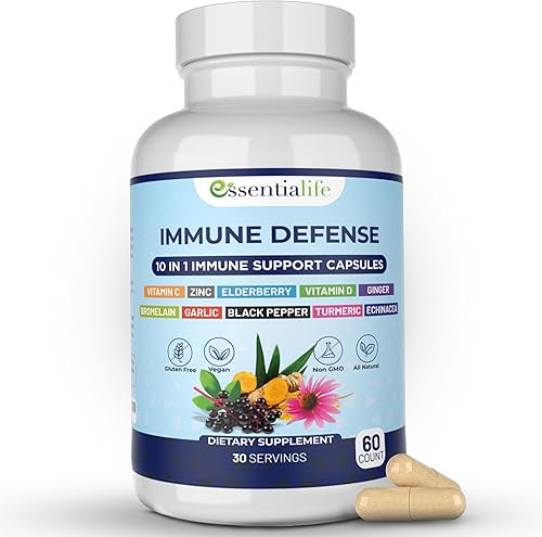 Suplemento de apoyo inmunológico 10 en 1 saúco, equinácea, vitamina D, vitamina C 1000 mg y suplemento de zinc, toma el control de tu salud con