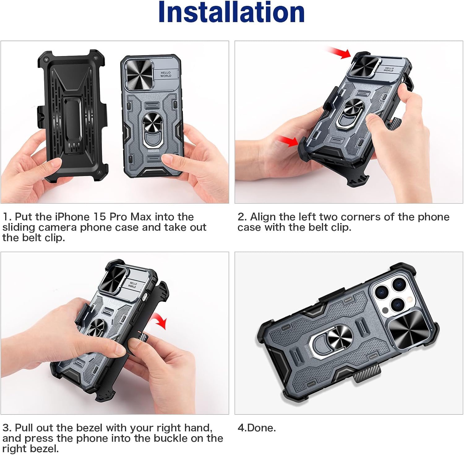 VEGO for iPhone 15 Pro Max Case with Belt Clip Holster and Stand Dark Grey image 5