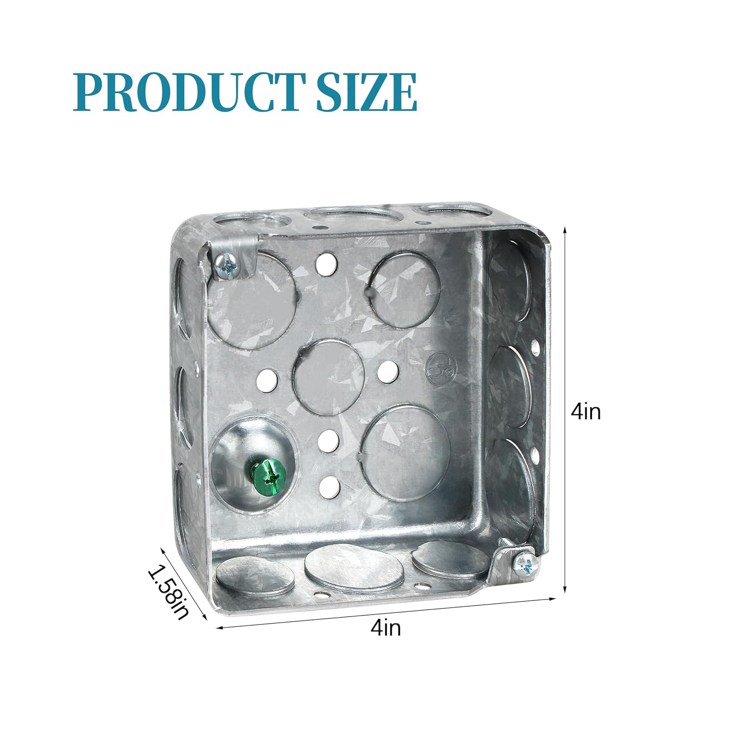 4 Inch Square Electrical Box,1-1/2'' Deep Metal Electrical Box,1/2'' and 3/4'' Knockouts(1 Pack)