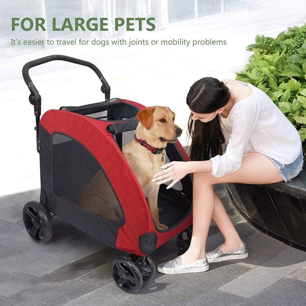 Double Dog Stroller Pet Four-Wheeled Stroller Dog Trolley Cat Carts Foldable for Medium Large Dogs (B) (B)