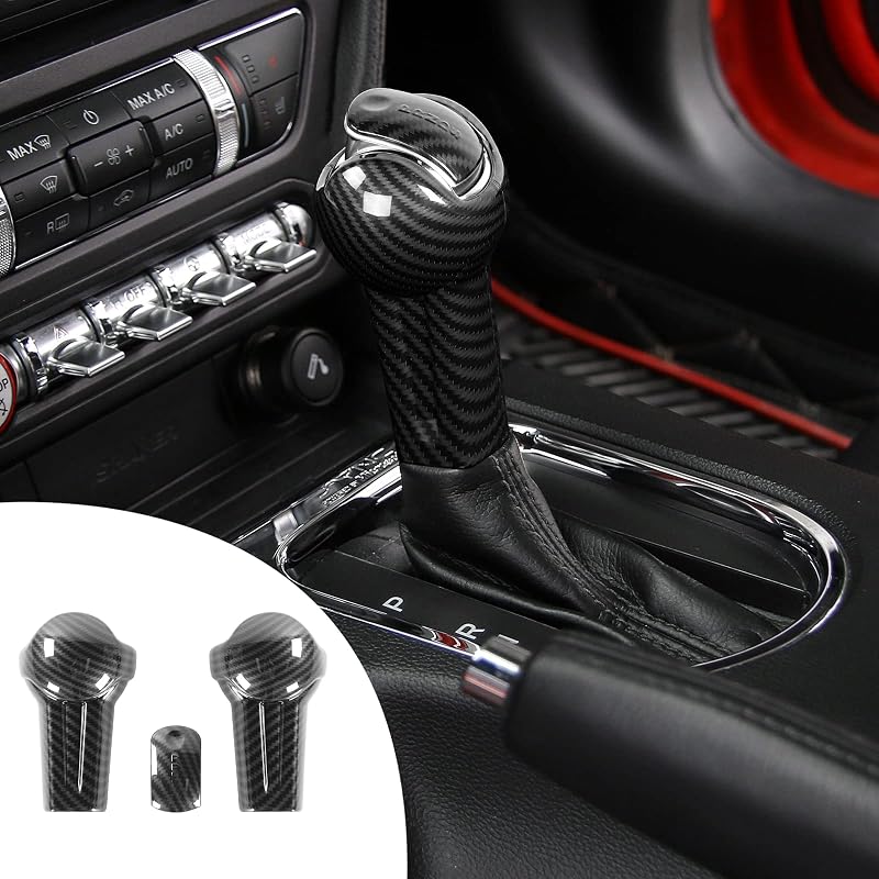 Capa de acabamento para manopla de câmbio em ABS com textura de fibra de carbono para Ford Mustang 2015 a 2021 RT-TCZ