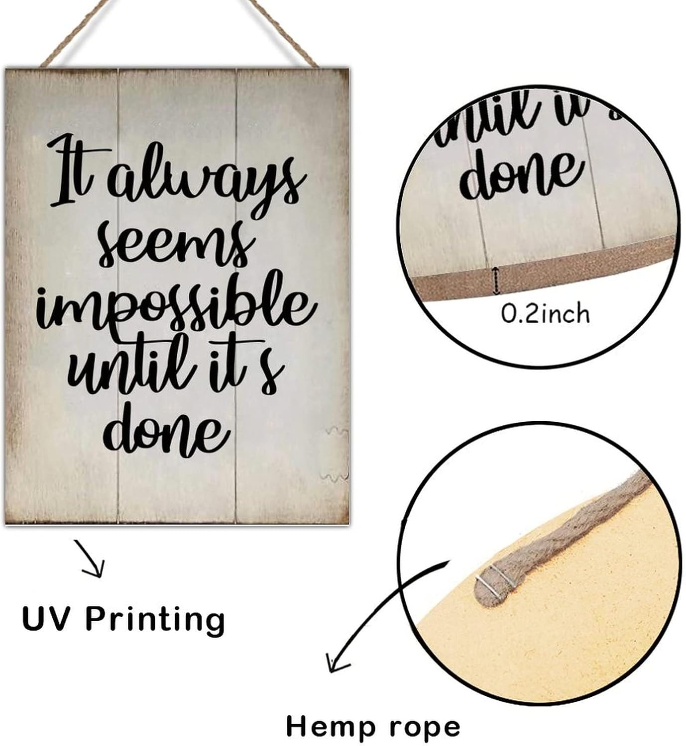 Rustic Wood Sign Wall Decor Bible Religious Christian Wood Sign It Always Seems Impossible Until It's Done Wood Art Plaques for Living Room Home Decoration 18x24in