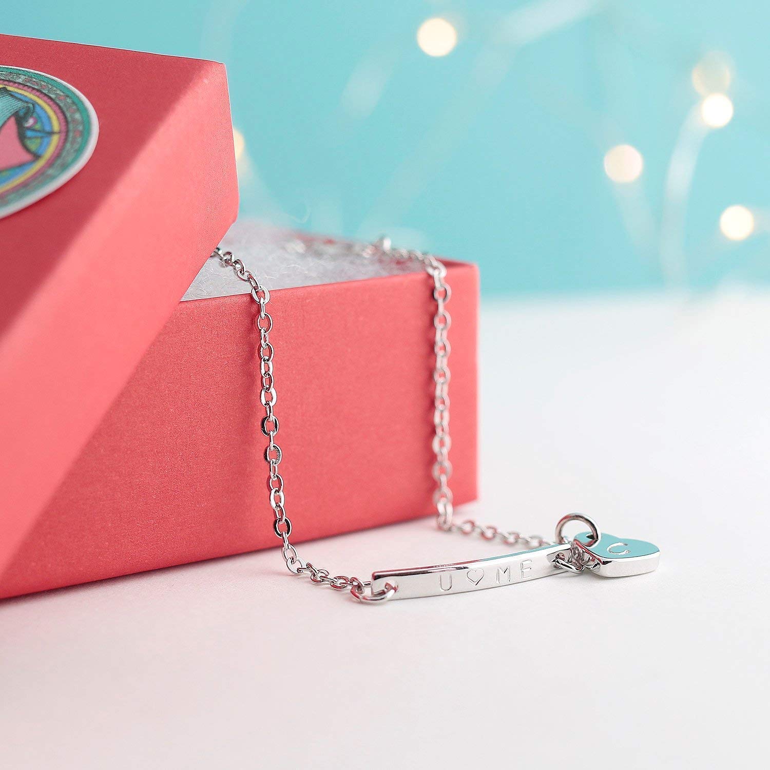 Petite BoutiquePersonalized Name bar Anklet with dangle heart charm Anklet Initial stamped 16K Plated Gold Rose Gold Silver Birthday Bridesmaids Christmas Wedding Gift