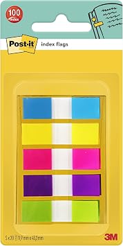 Post-it Index Small In a Plastic Dispenser, Assorted Bright Colours, 5 Packs of 20 Sticking Strips - To Mark, Highlight or Colour Code Important Information