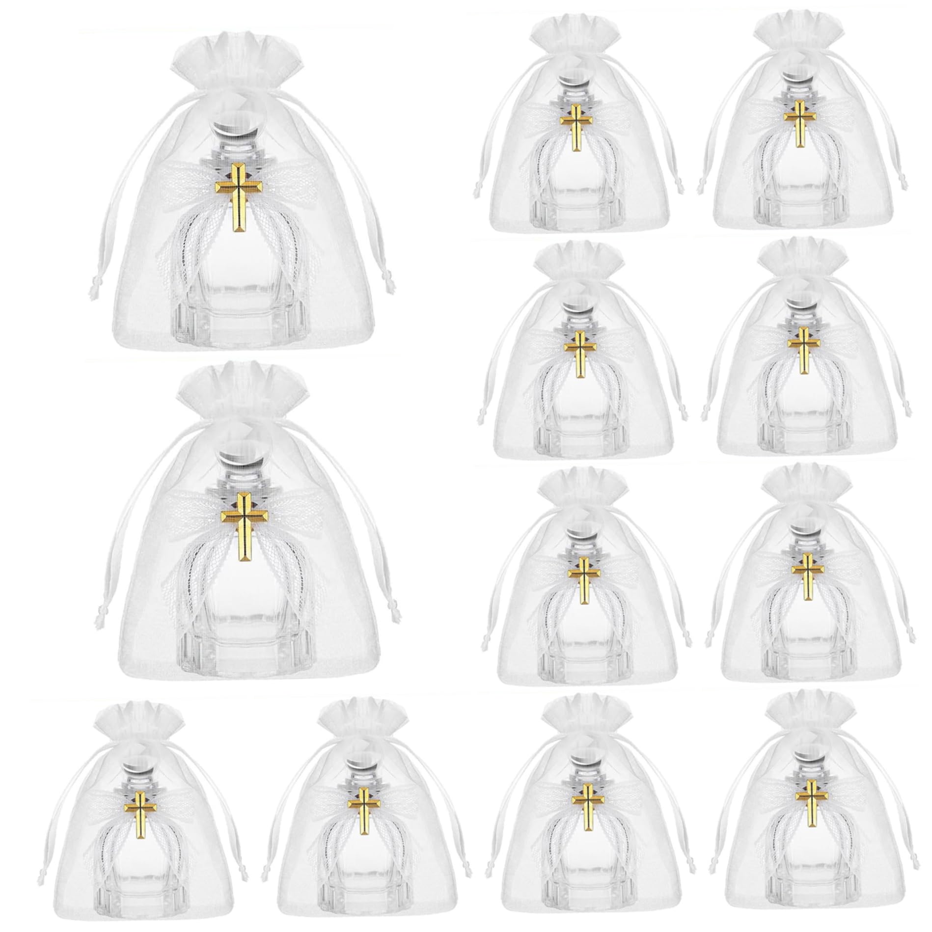 Petite bouteille eau bénite pour décoration de table de baptême blanc