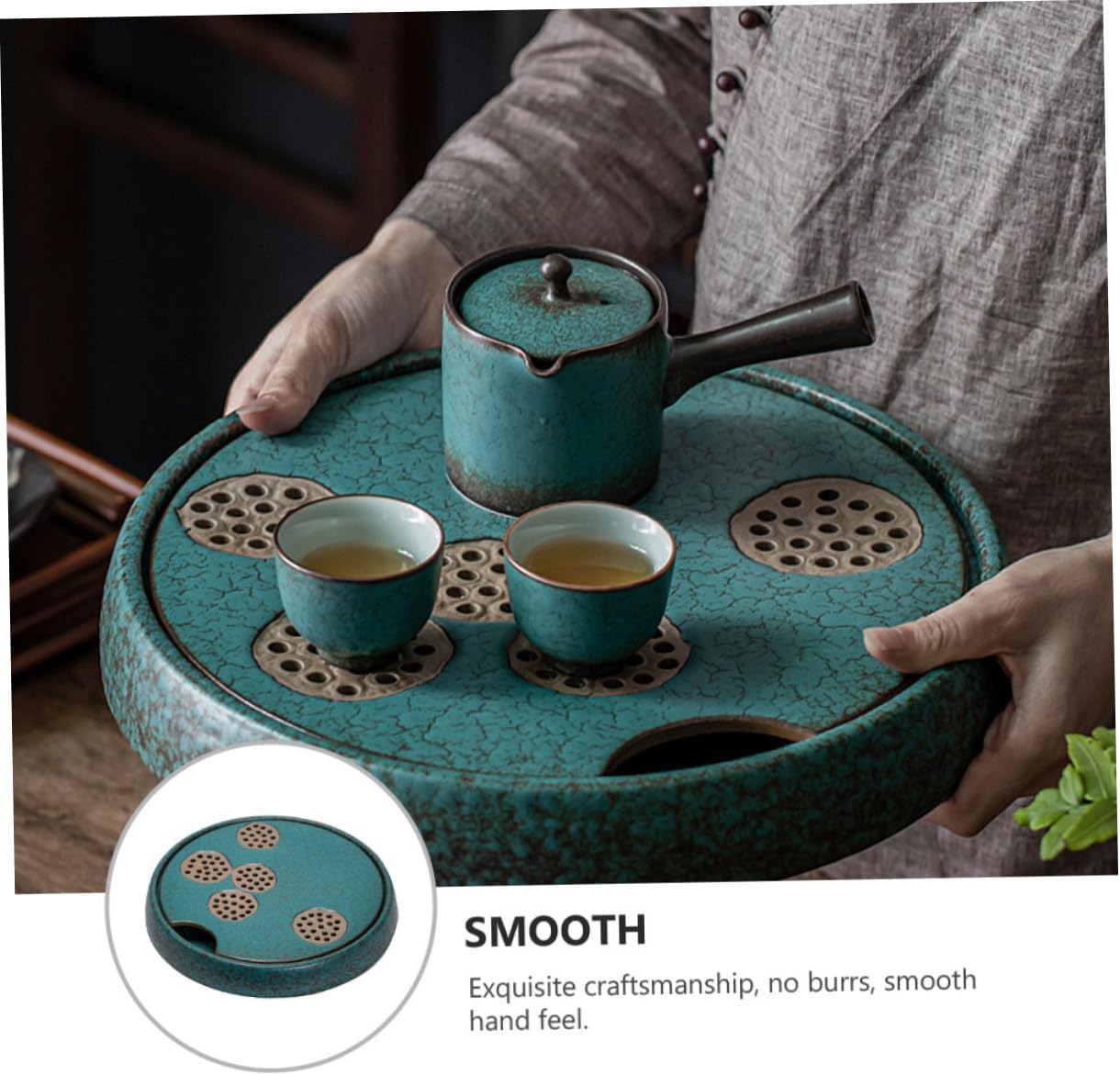 Alipis Peacock Green Tea Plate Ceramic Teapot Tray Desktop Ornament Vintage Coaster Practical Tea Accessory