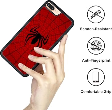 iPhone 7 Plus/8 Plus対応 レッドスマホケース スパイダー - 耐衝撃 保護 キュート クール スパイダーウェブ電話ケース iPhone 7 Plus/8 Plus対応 ケース 5.5インチ 男性 女の子 女性 男の子 ブラック レッド