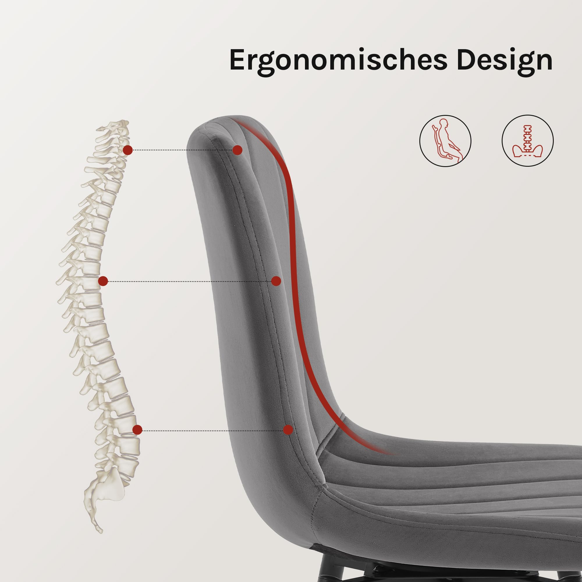 Esszimmerstühle 4er Set drehbar, Samt Küchenstühle Essstühle mit Rückenlehne, Metallbeine, Gepolsterte Stühle für Esszimmer Küche, Ergonomisch, Dunkelgrau