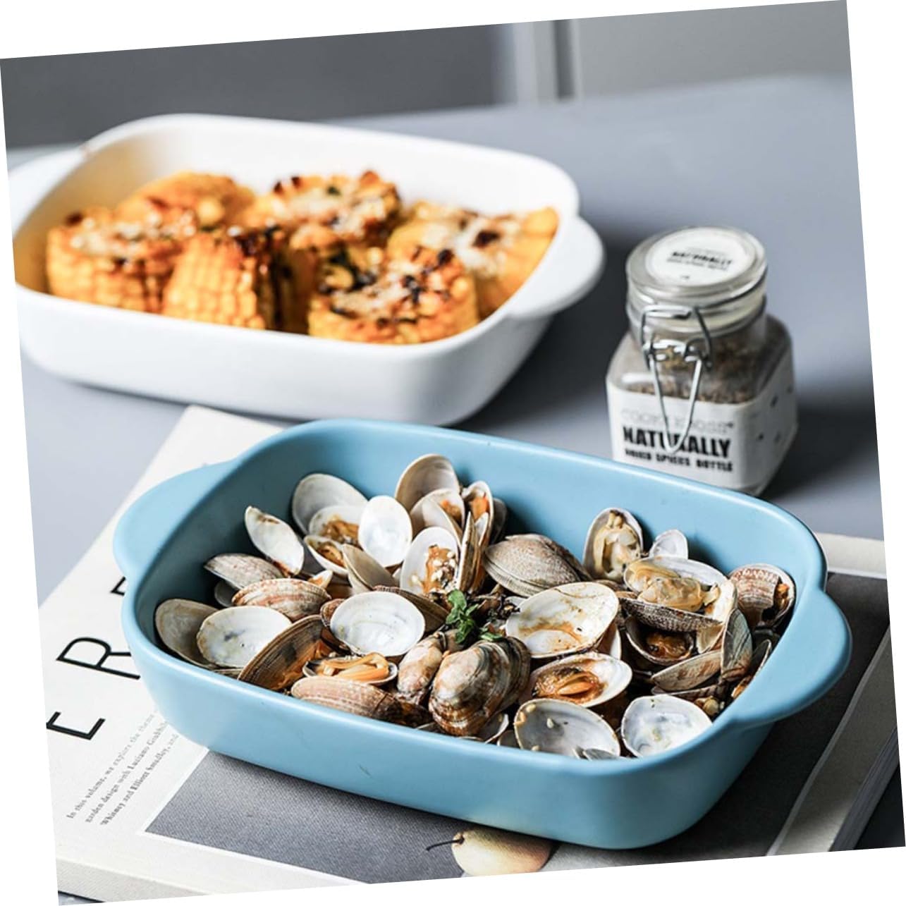 1pc Ceramic Baking Tray High Temperature Resistance Microwave and Oven Safe Bakeware for Pizza Lasagna Bread and More Compact Blue Design for Easy