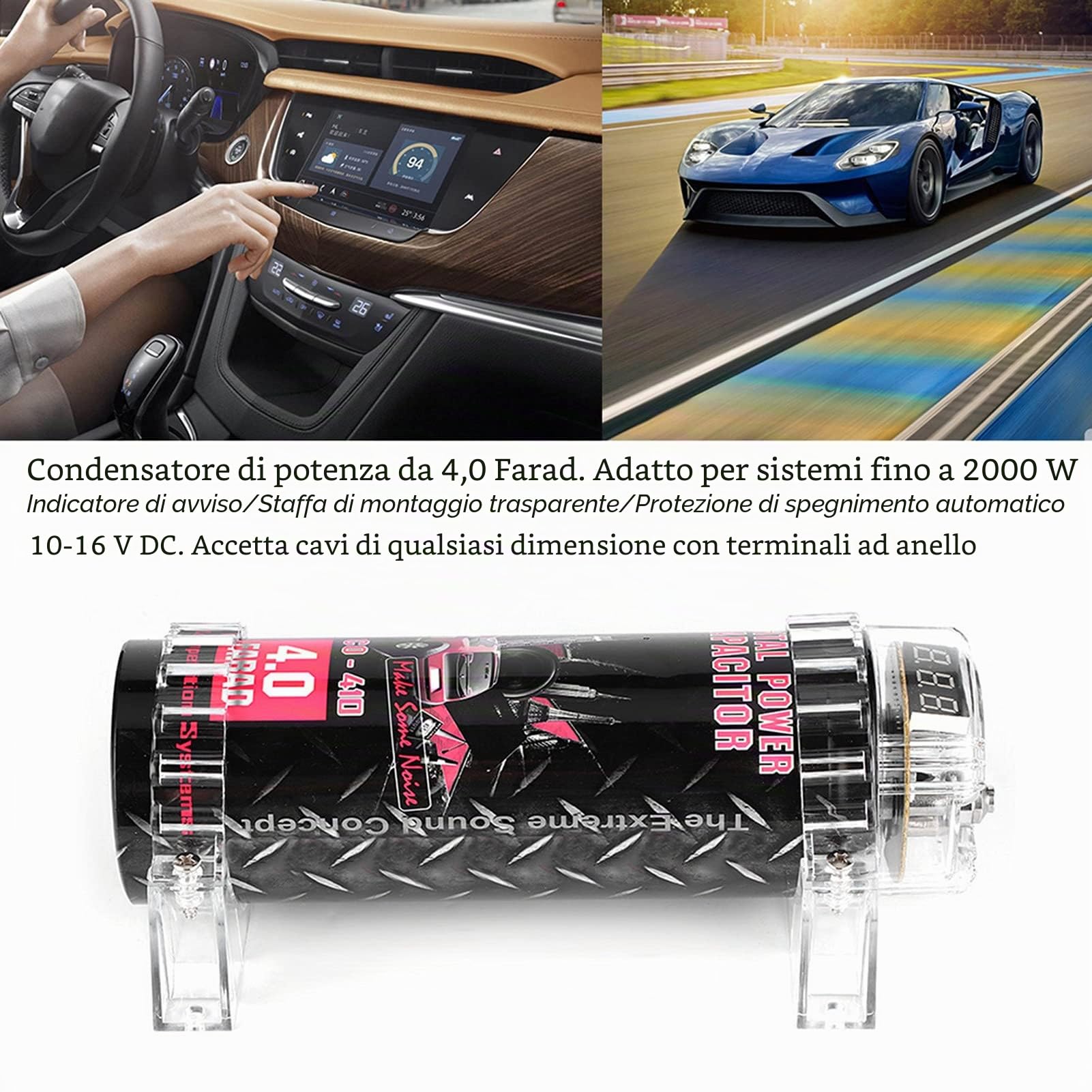 4 Farad Condensatore di Potenza Display di Tensione a LED Cappuccio di Alimentazione Amplificatore Audio Per Auto Accessori Per Elettronica Per Auto Modifica Auto