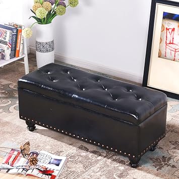 Ottomans Stools Leather Footstool - 2 in 1 Storage Boxes and Seat - End of Bed Storage Bench Rectangle Foot Rest Stool Change Shoe Stool for Bedroom, Hallway or Living Room/Color 8/60 * 40 * 43C