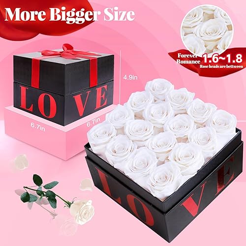 Miniatura 6 de MACTING 16 piezas de flores preservadas con collar, rosas para el Día de la Madre para siempre que duran un año, rosa eterna en una caja, regalos de