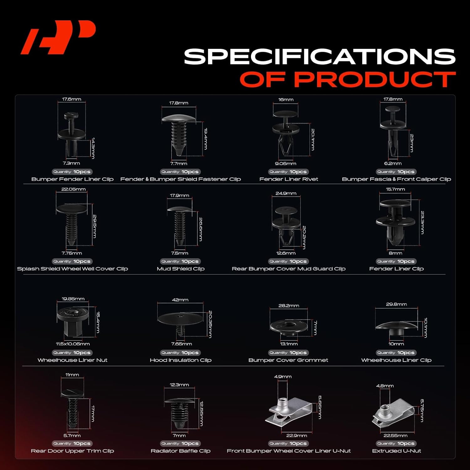 A-Premium 250-Pack (24-Type) Car Retainer Clip Kit Compatible with GMC Yukon 2021-2024 & Chevrolet Suburban 2021-2024 Bumper Fender Auto Push Pin Plastic Rivet Fastener Replacement Set, w/Removal Tool