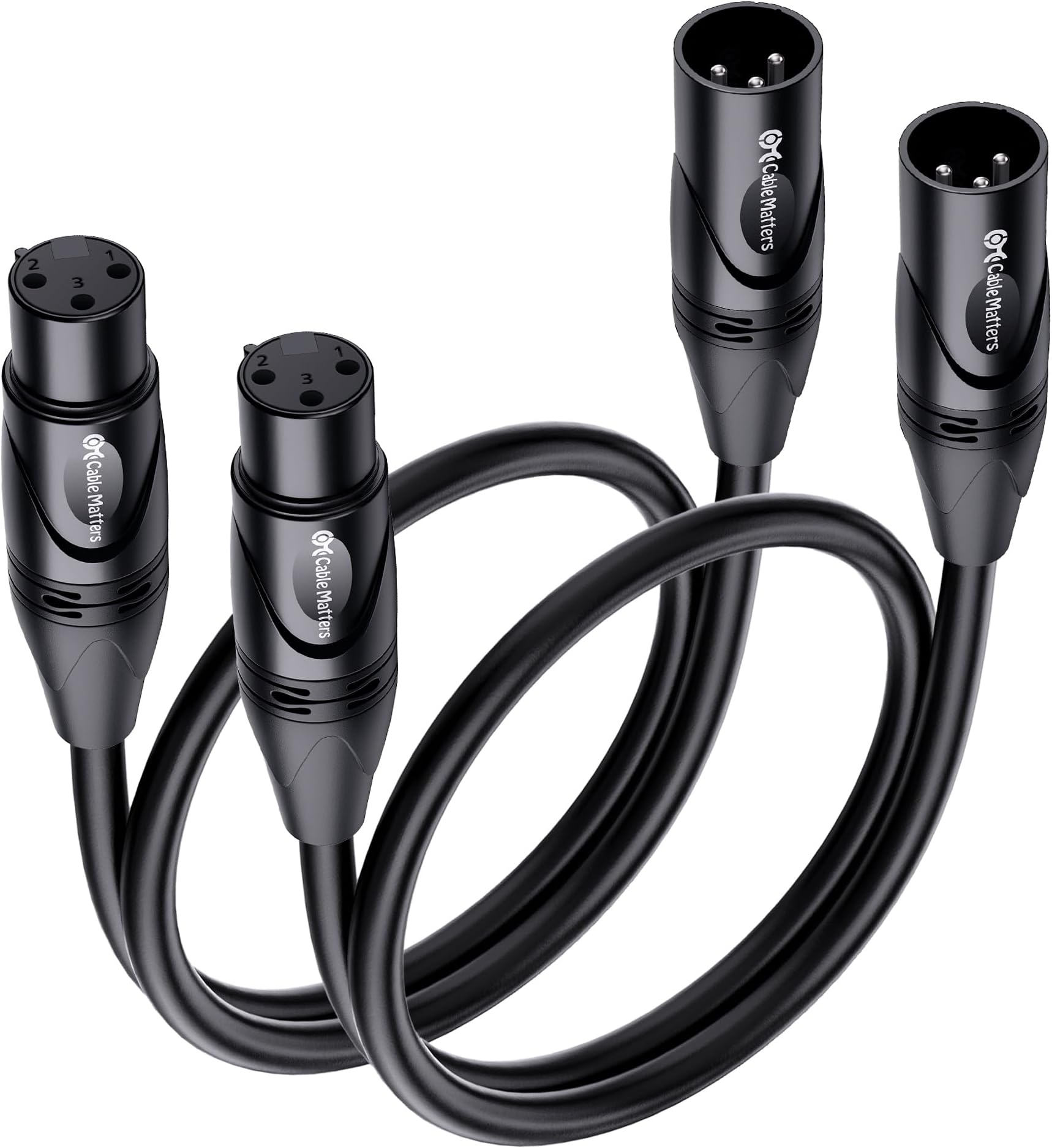 Cable Matters 2-Pack Premium Short XLR to XLR Cables - 1ft, Male to Female Microphone Cable, Oxygen-Free Copper (OFC) Mic Cord, Black