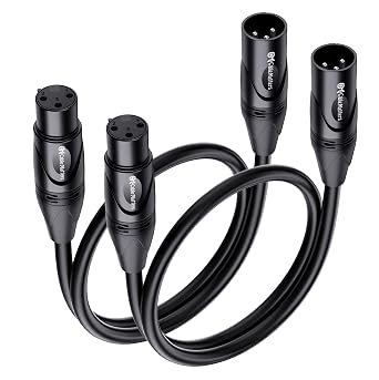 Cable Matters 2-Pack Premium Short XLR to XLR Cables - 1ft, Male to Female Microphone Cable, 21 AWG, Oxygen-Free Copper OFC Mic Cord, Black