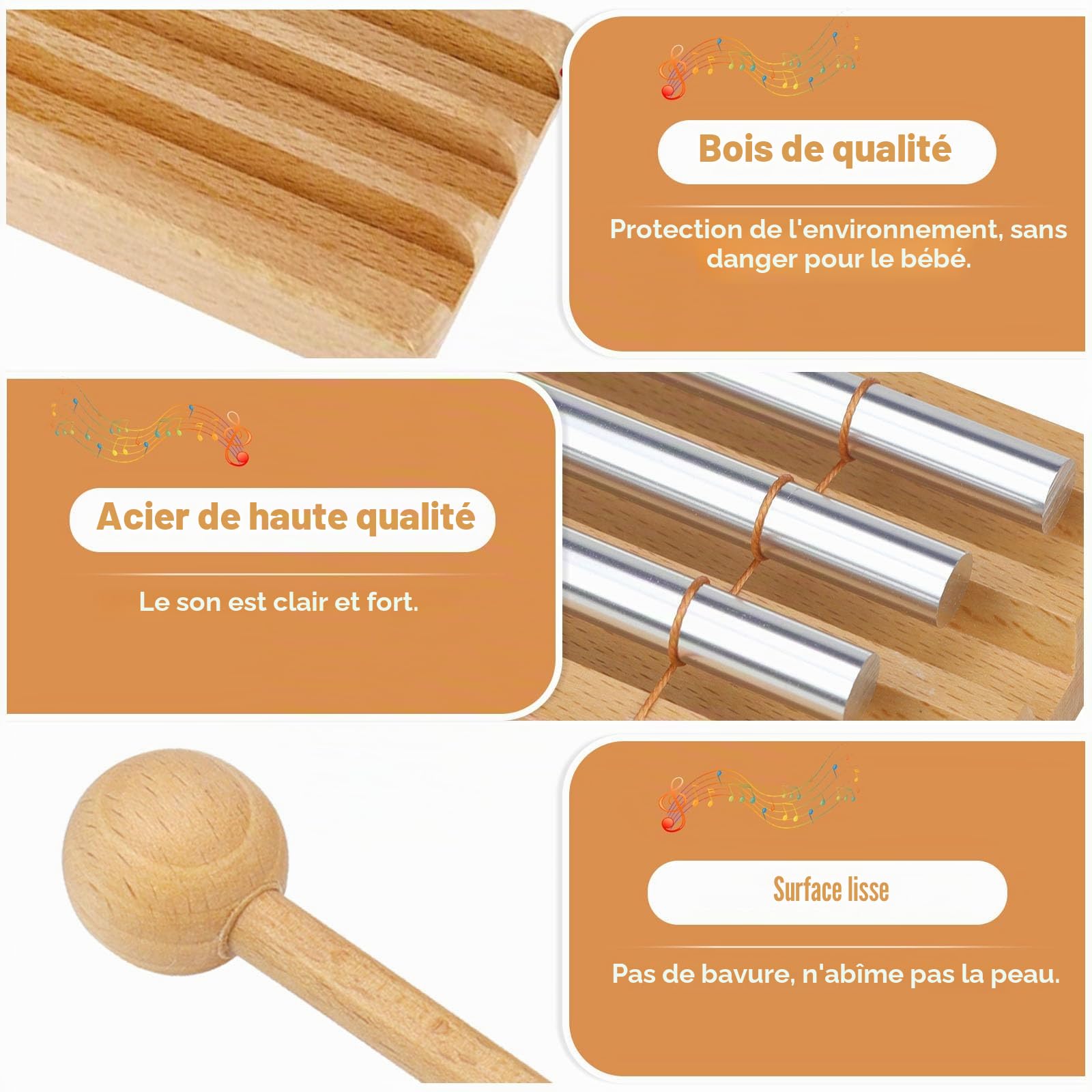 Carillons de Percussion Carillon énergétique avec Maillet Carillon De Méditation Energy Chime à 3 Tons pour enfants, yoga, gestion de salle de classe