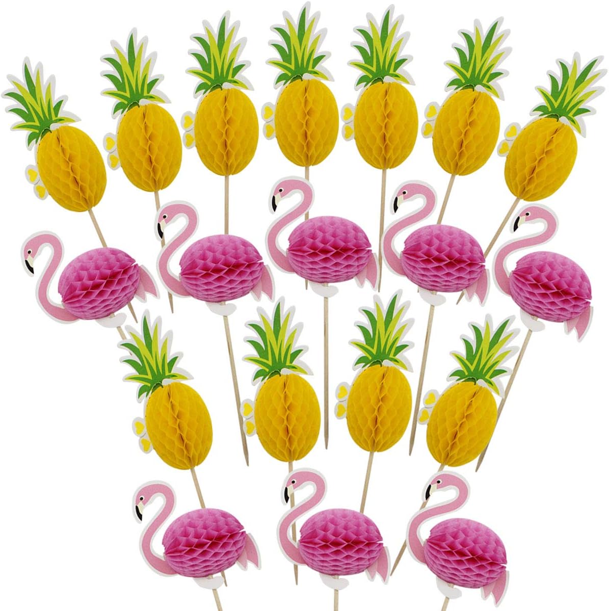 Hysagtek 100 piezas 3D de flamenco, piña, magdalenas, decoración para tartas y magdalenas, decoración de aperitivos, decoración para fiestas de cumpleaños, etc