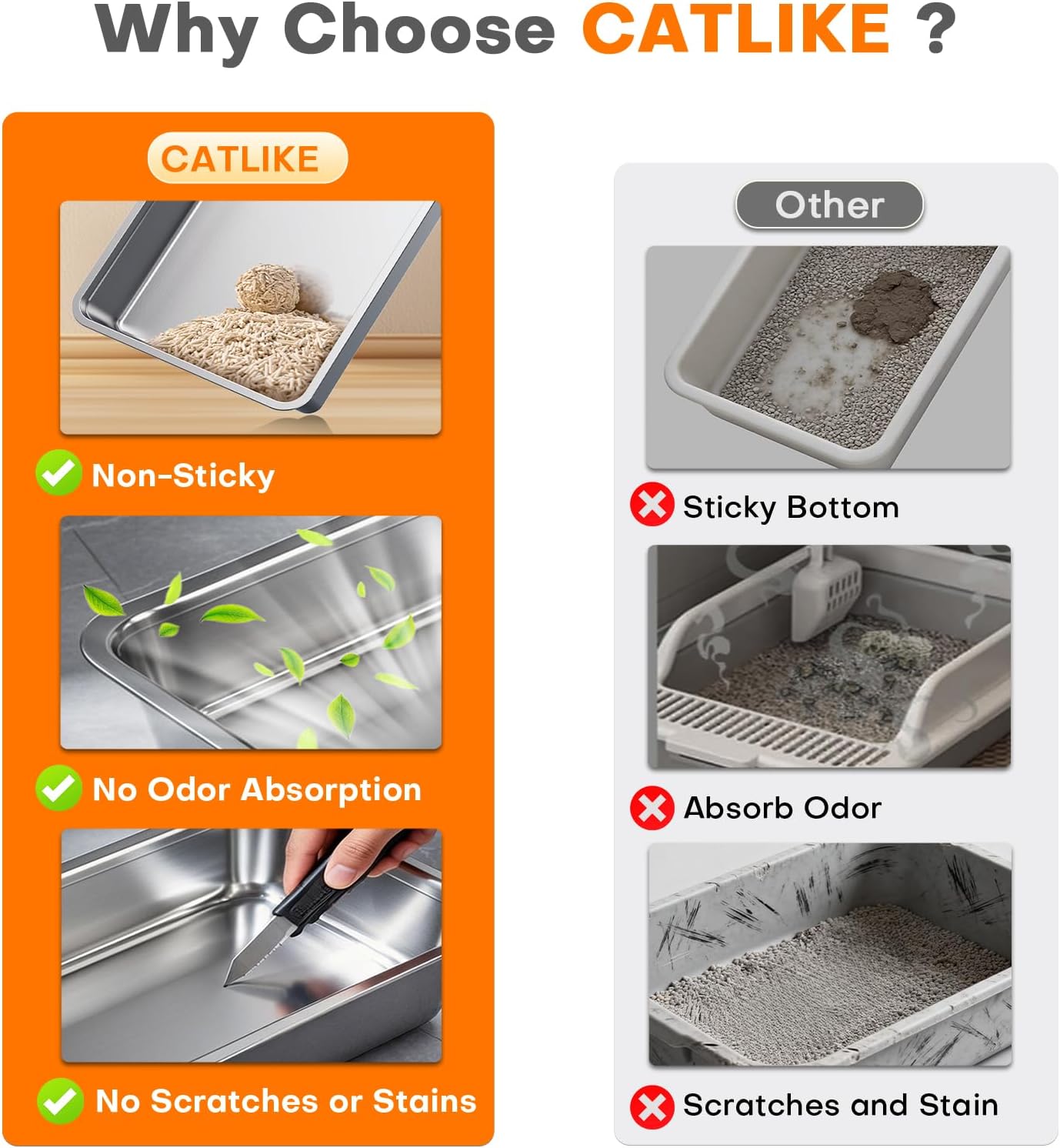 CATLIKE XXXL Stainless Steel Cat Litter Box - 3-Layer Urine Leak-Proof, Enclosed Design w/Charcoal Filter for Maine Coon & Multi-Cat Homes, Includes Metal Scoop & Extra Large Mat (2026 Upgrade)