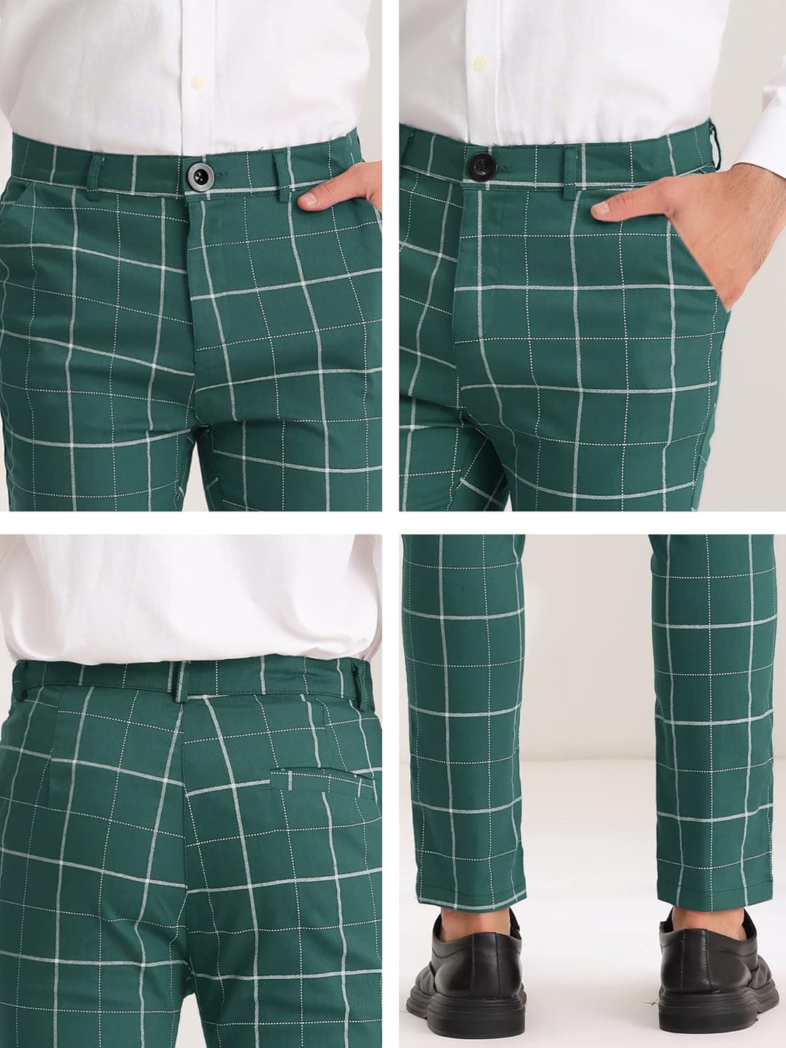 Lars Amadeus Men's Dress Plaid Pants Slim Fit Stretch Flat Front Dress Pants Plaid Slacks Trousers - Image 7