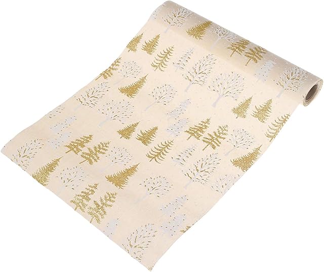 maxgoods Christmas Polyester Printed Table Runner, 14x108, Seats 8-10 People, Christmas Tree Home Table Decor for Winter, Family Dinners, Gatherings, Holiday Parties and Everyday Use, Gold