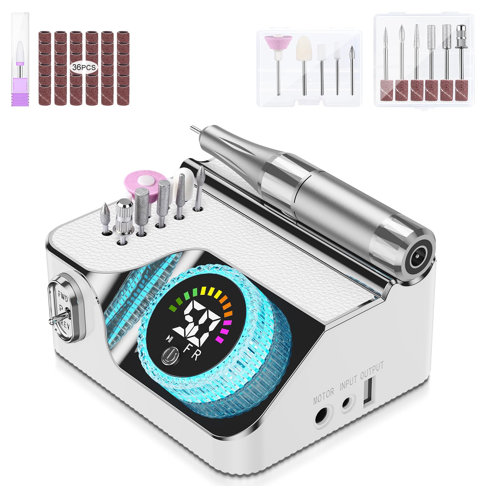 Elektrische Nagelfräser für Gelnägel, 50000U/Min Elektrische Nagelfeile Nagelfräser Professionelle mit Multifunktionale Basis, Maniküre Pediküre Set für den Heimgebrauch und Nagelstudios (Weiß)