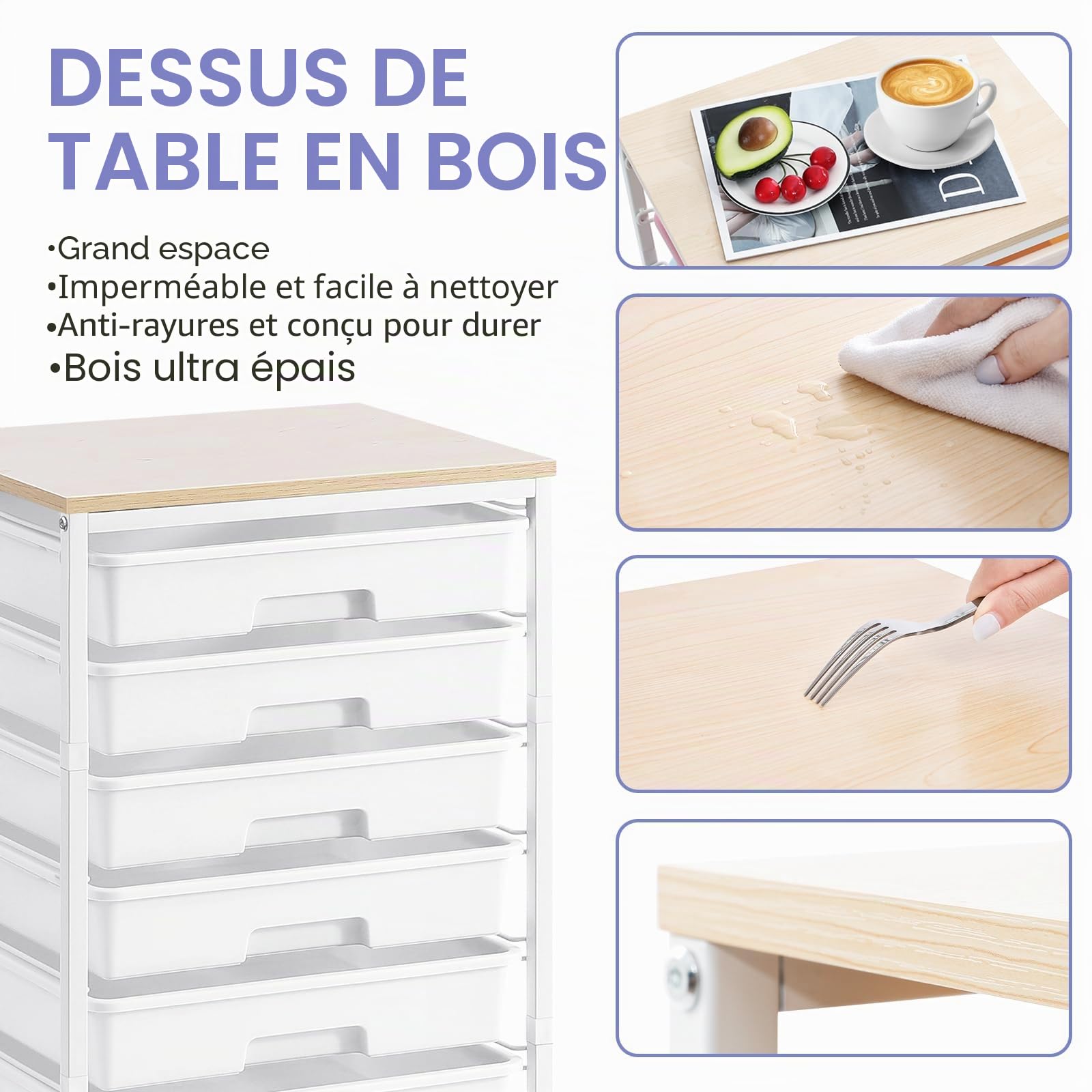 SYKIARIOL Chariot de rangement utilitaire à 8 tiroirs, chariot de rangement utilitaire sur roues verrouillables avec tiroirs en plastique, unité de rangement mobile multifonction pour salon, chambre