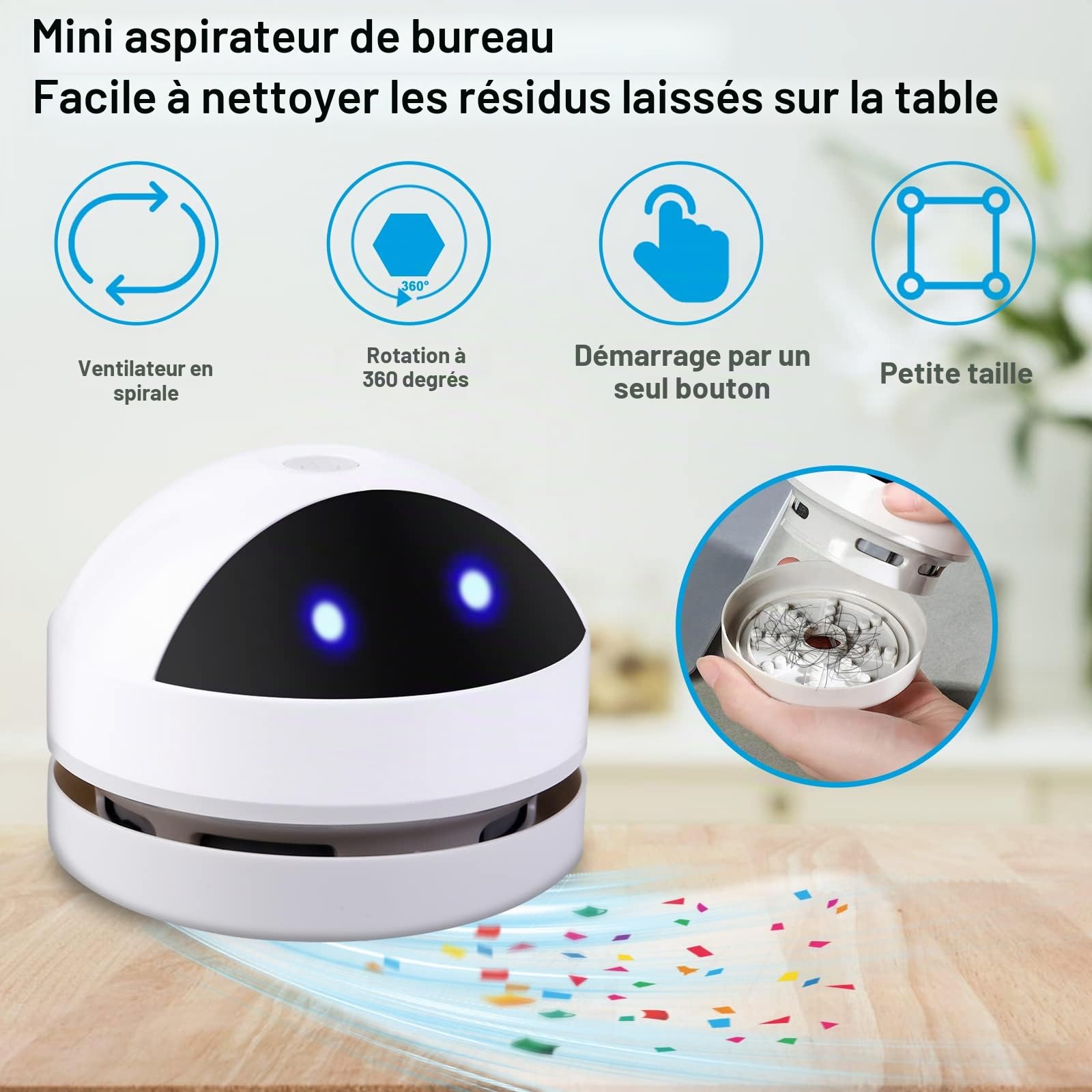 Mini Aspirateur de Table, USB Rechargeable Aspirateur de Bureau Poussière, Portable Mini Aspirateur de Bureau pour Table Bureau Coussin Voiture Clavier, Ramasse Miette
