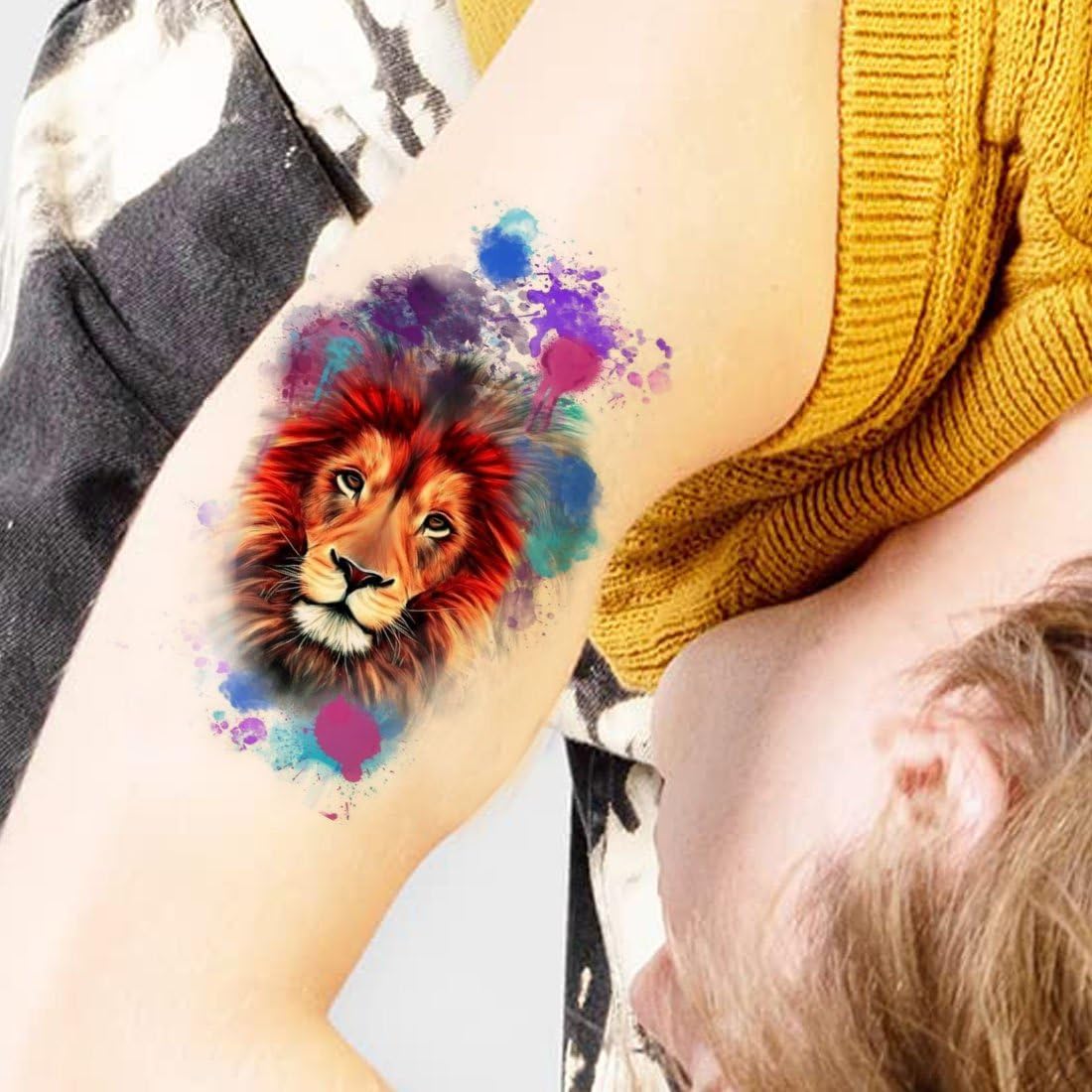 Colorful Lion Temporary Tattoo Sticker for Men & Women | Waterproof, Long Lasting Body Art-image-49