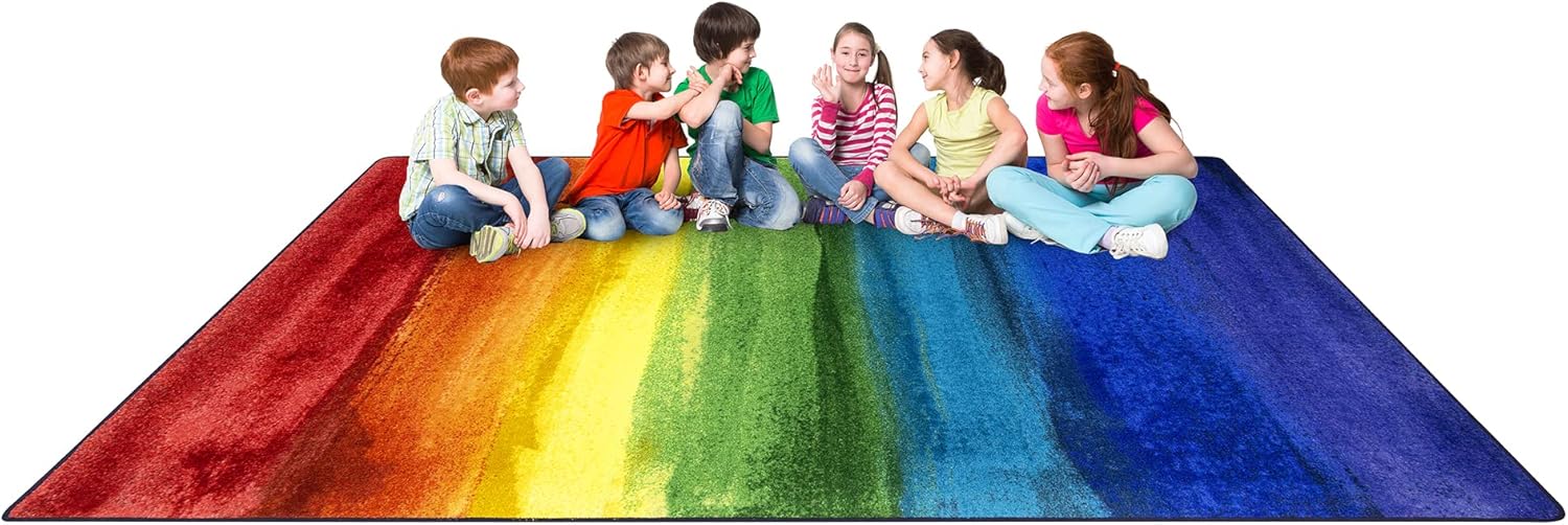 Joy Carpets Rainbow Magic 5'4" x 7'8" Area Rug in Color Rainbow