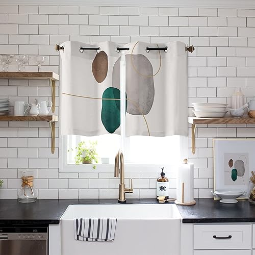 Curtains Panels for Kitchen Abstract Modern Shapes Line Art Window Curtains Light Filtering Grommet Top Drapes for Bedroom Closet-Set of 2 Panels,
