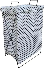 AMOEJA Cesto de Roupa Suja com Suporte em Aço Inox – Dobrável, Lona Durável – 4 Opções de Estampa (Listrado)