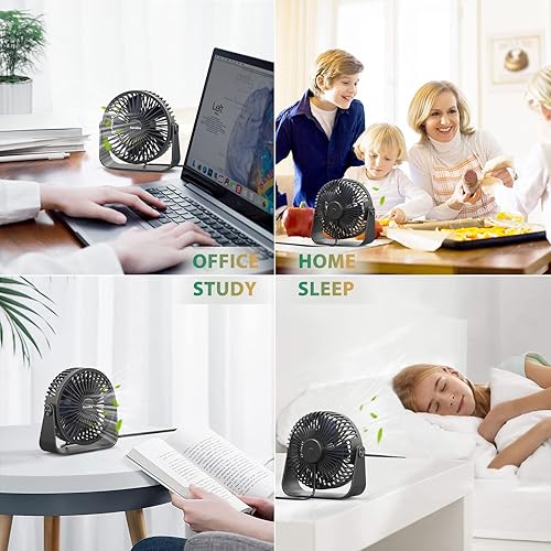 Miniatura 7 de FARADAY Ventiladores de escritorio USB de 5 pulgadas, ventiladores de mesa portátiles con rotación de cabeza de 360, pequeño ventilador de