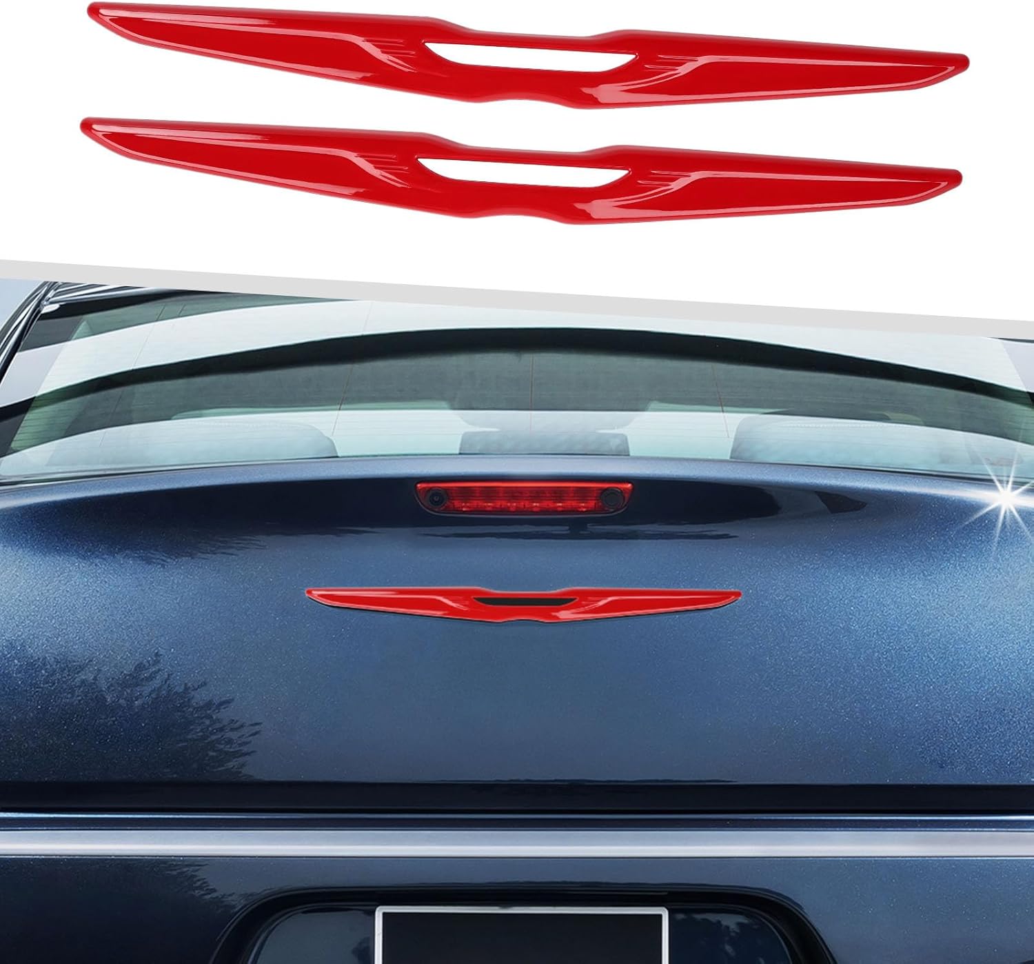 Jimen Fit for Chrysler 300/300C 2015-2023, 2PCS Front Grille Emblem Cover Trim & Rear Trunk Badge Cover (Black)