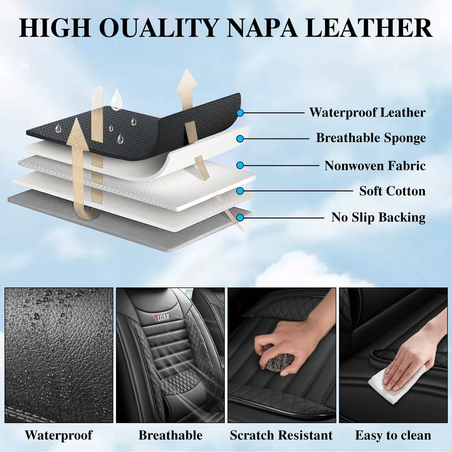 Leather Car Seat Covers for Toyota Corolla Honda Civic Accord Waterproof Carseat Covers, Cover Asientos para, Forros para Asientos De Carro, Black Seat Covers for Cars