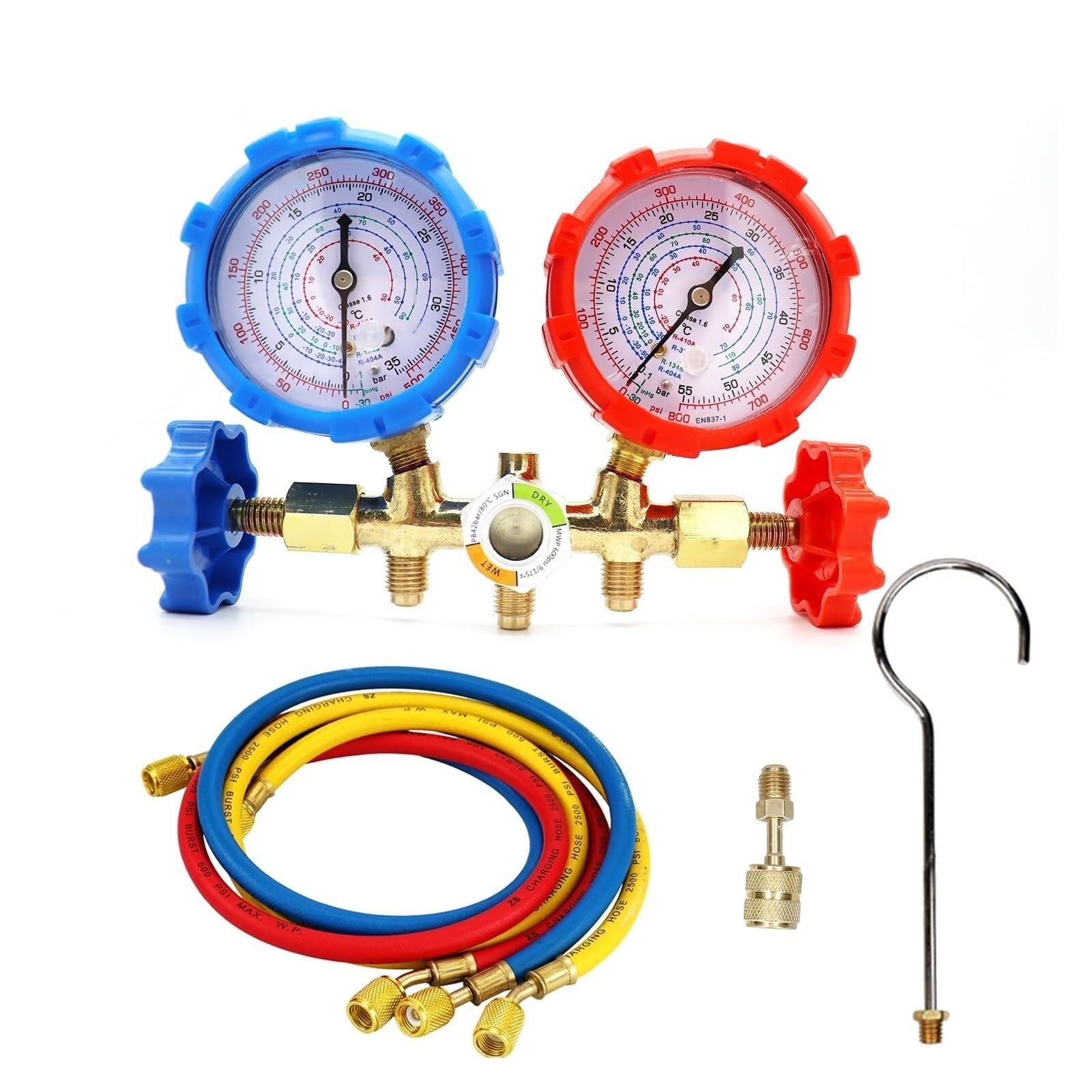 Manometro Pressione Acqua Strumenti for auto Aria Condizionata Refrigeranti Manometro Tubo R22 R-410A R-134a R-404A Strumento di Pressione del Refrigerante con Gancio for Flessibile