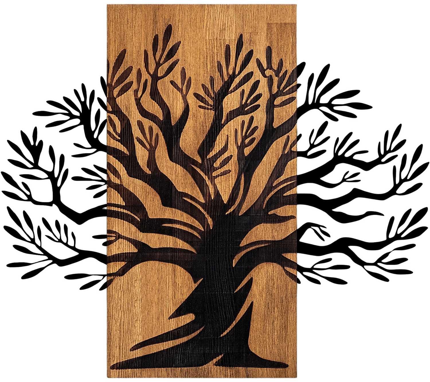 Elegant Decorative Wooden Wall Accessory, 58 x 67 cm, 50% Wood (3 cm Thick) & 50% Metal, Unique Walnut & Black Finish, Perfect for Modern Decor