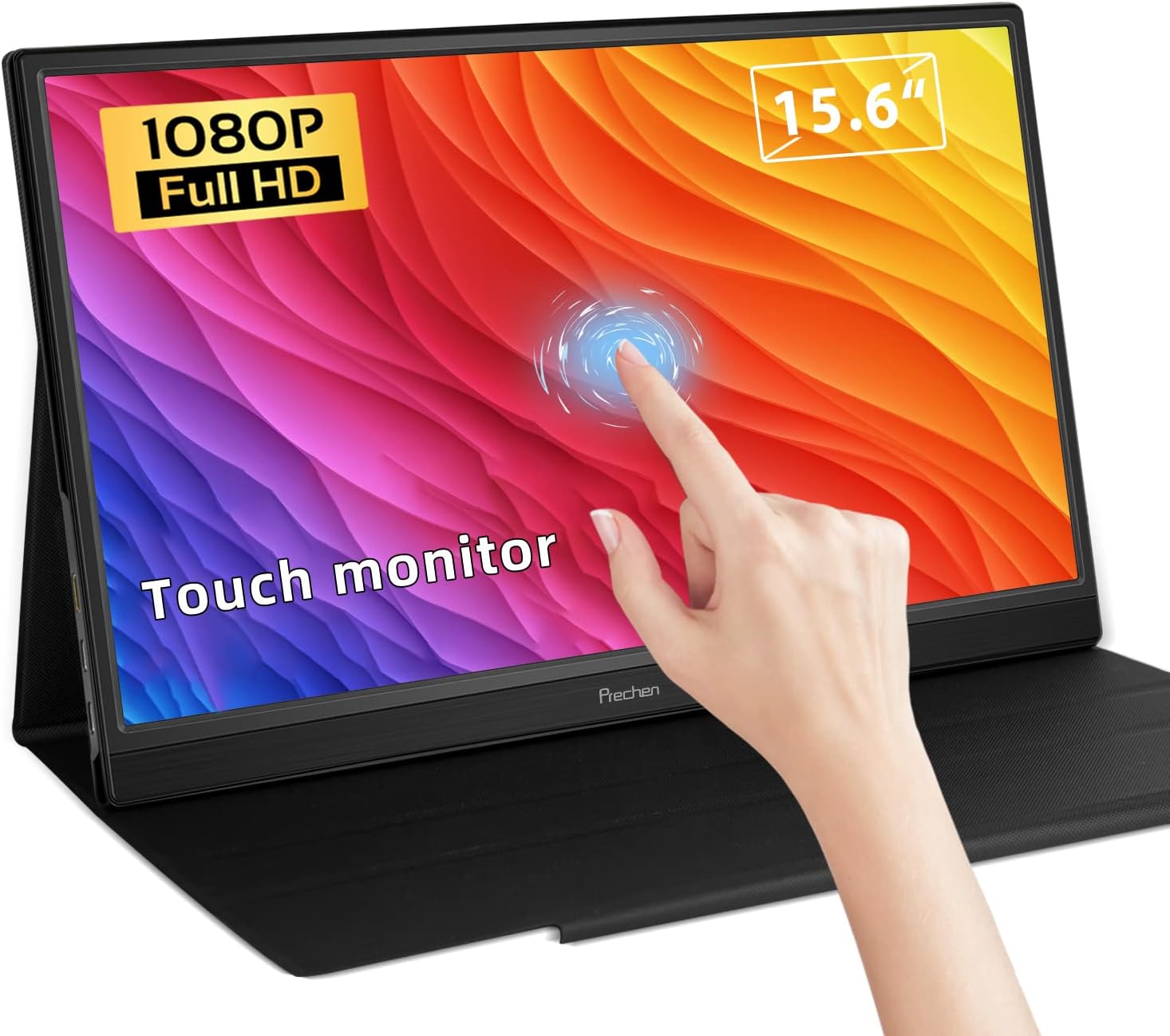 Portable Touchscreen Monitor , Prechen 15.6 Inch FHD 1080P USB-C Portable Laptop Monitor HDMI Gaming Monitor OTG & Dual Speakers, External HDR Computer Display for PC MAC Phone Xbox PS4