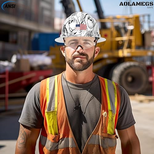 Miniatura 8 de Casco duro de ala completa con patrón de fibra de carbono con visera, casco de seguridad de construcción aprobado por la OSHA para hombres y