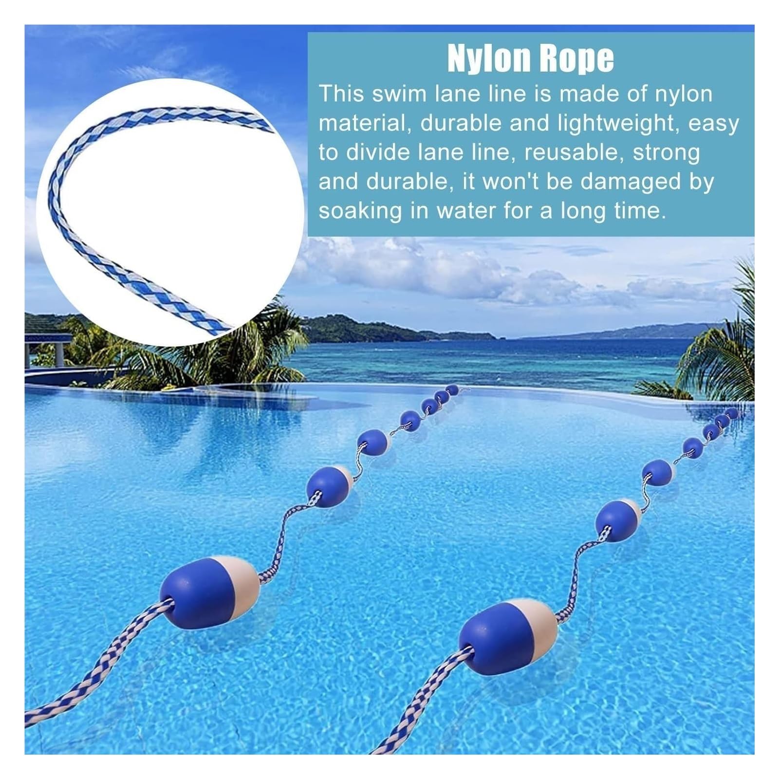 Gancho De Seguridad Para Piscina, Cuerda De Seguridad Para Piscina, Línea De Seguridad Para Piscina De Alta Flotabilidad, Cuerda De Seguridad Para Piscina Trenzada De Nailon,,Blue White,19.9m Long/65