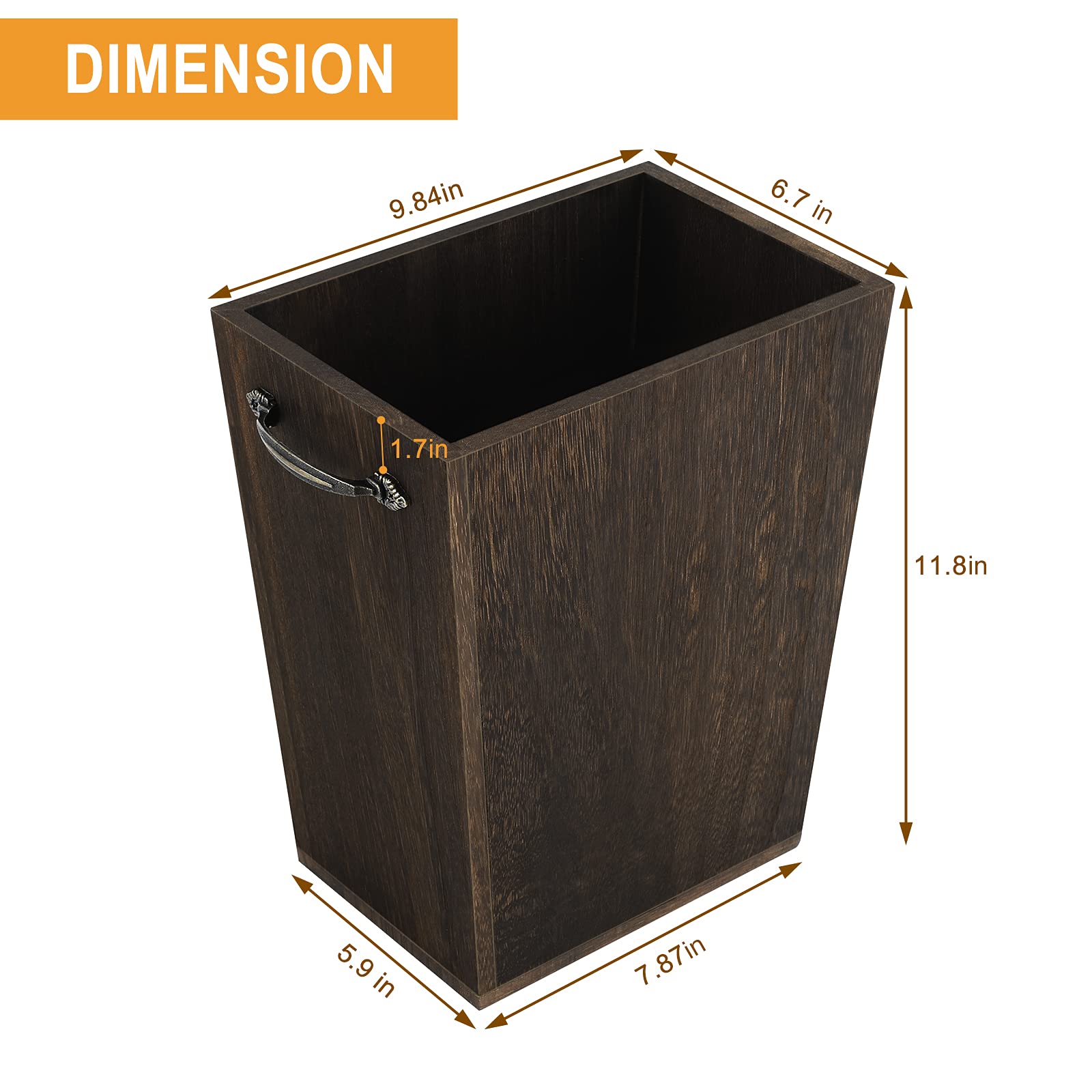Snapklik.com : Wood Trash Can, Rustic Farmhouse Style Wastebasket Small ...