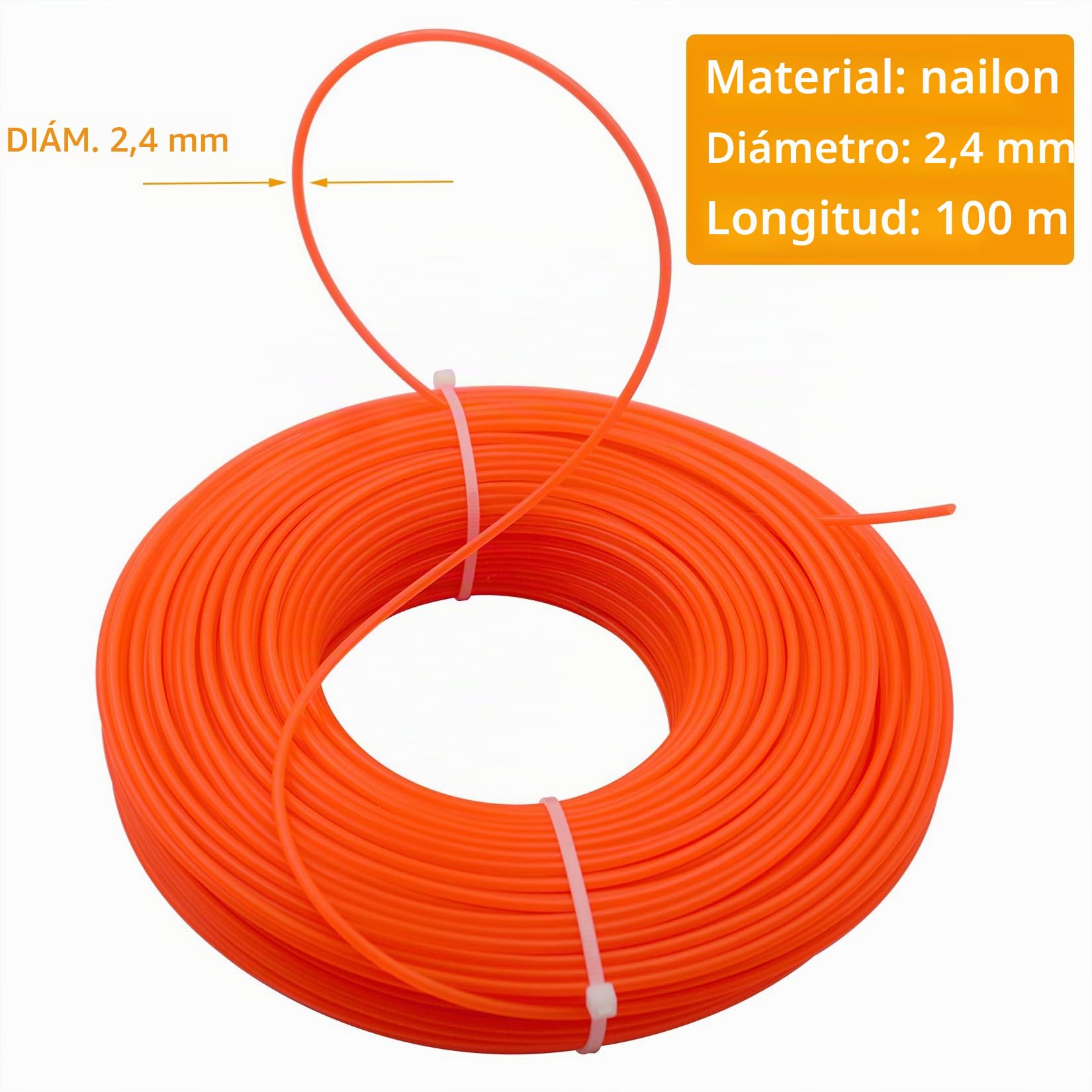 Akuoly 100m Hilo para cortabordes desbrozadora 2,4mm Diámetro en Nylon