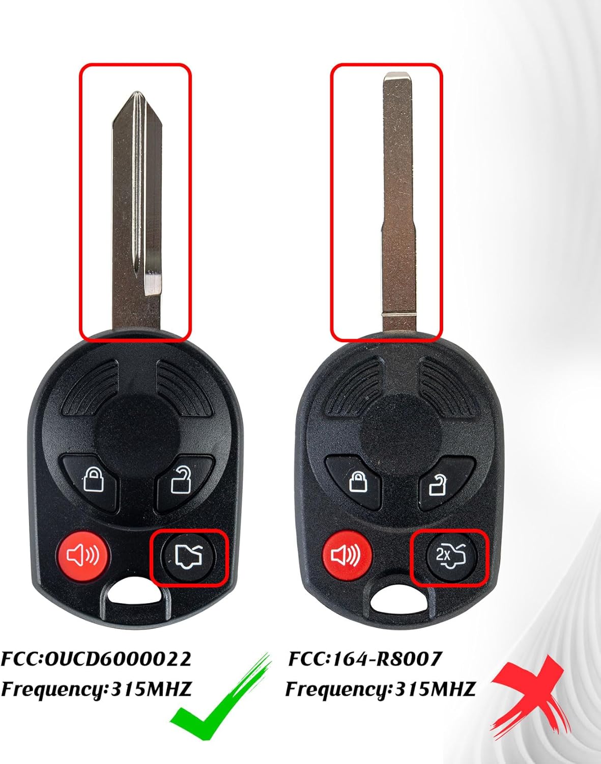 2PCS DIY Programming Uncut Car Key Fob 80 BIT Replacement for 2007-2012 Ford Edge/Escape/Lincoln MKS with FCC: OUCD6000022 (OUCD6000022/4 BTN DIY Programming car Key fob)